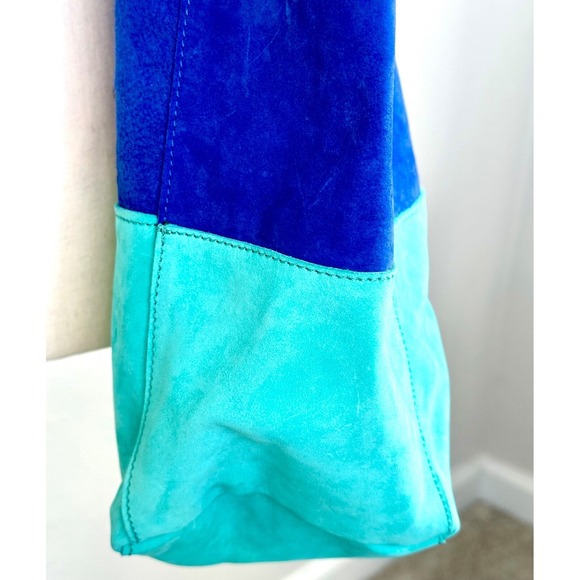 SSEKO DESIGNS Cobalt & Turquoise Blue NWT Genuine Suede Bucket Shoulder Bag Tote - Picture 6 of 11